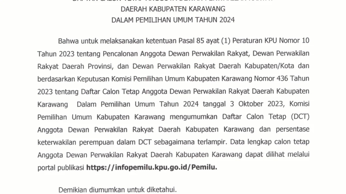 Cek Daftar Lengkap 690 Caleg DPRD Karawang yang Lolos DCT Pemilu 2024