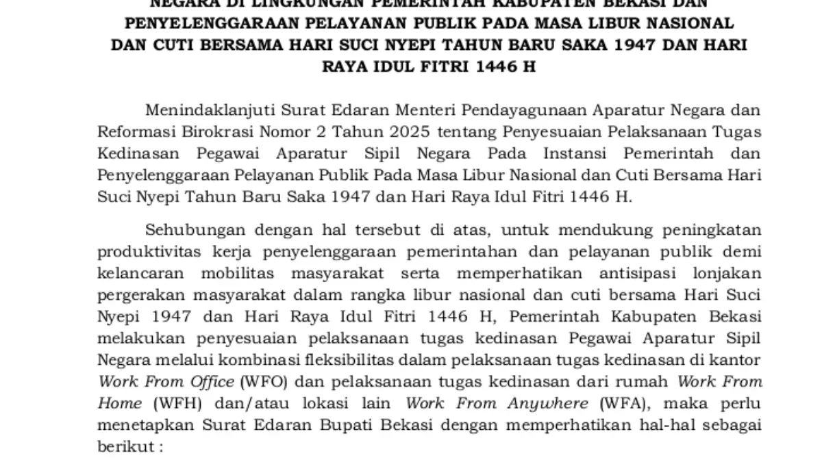 Surat Edaran Bupati Bekasi