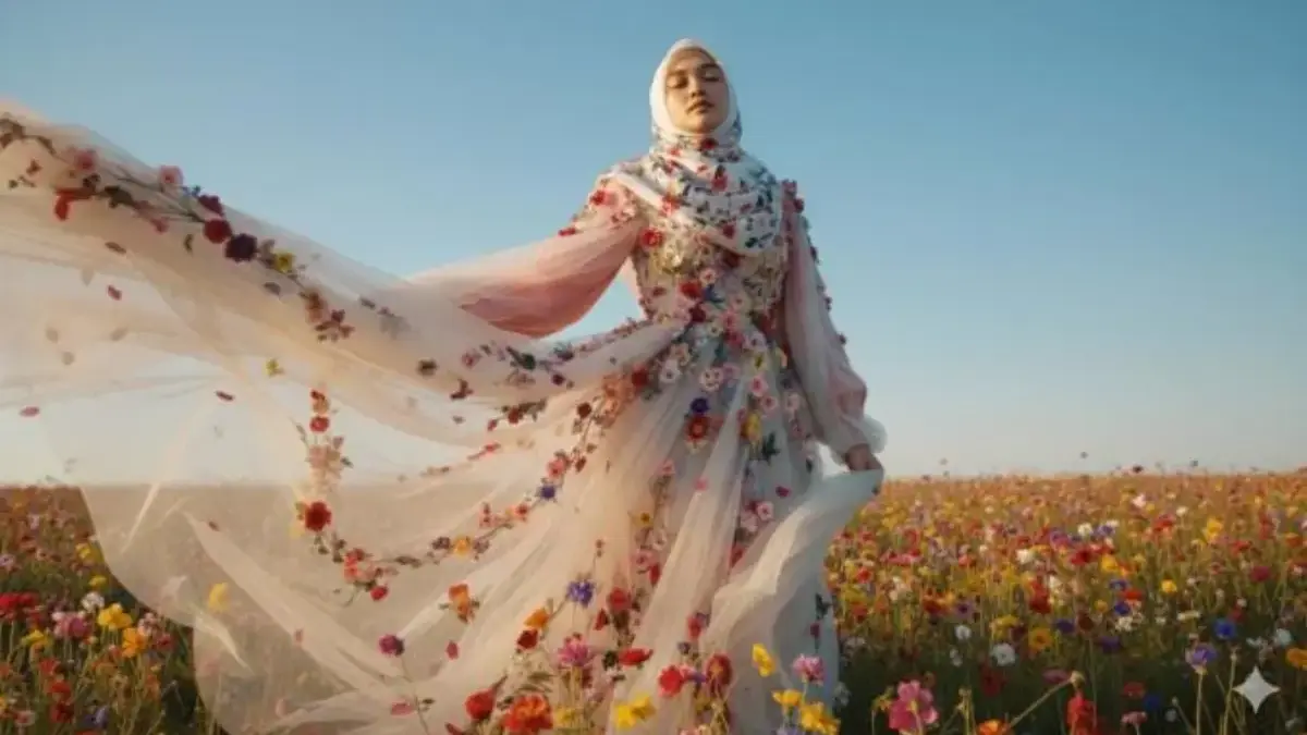 Hasil edit Gemini AI putri cantik di taman bunga fantasy aesthetic