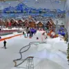 Bermain salju di Trans Snow World Bekasi dengan latar bergaya Eropa