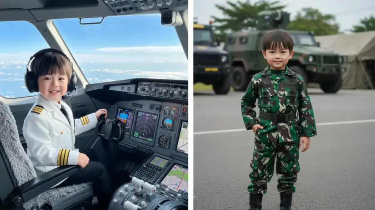 Contoh hasil edit foto anak laki-laki dengan kostum profesi