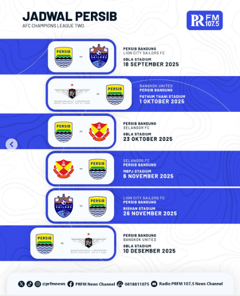 jadwal Persib bandung di acl 2