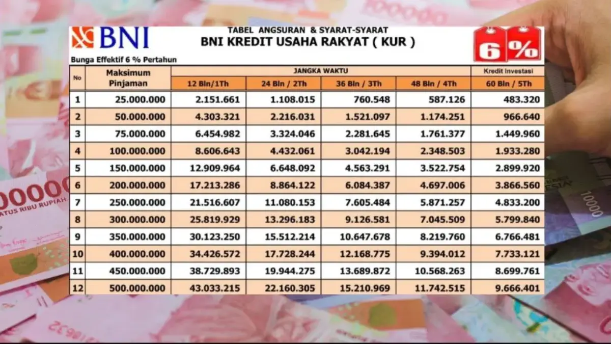 Skema Cicilan KUR BNI 2025 Terbaru, Rp150 Juta Tenor hingga 5 Tahun, Cek Rincian Tabel Angsuran KUR BNI 2025 Terbaru