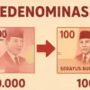 Ilustrasi uang rupiah lama dan baru sebagai gambaran redenominasi