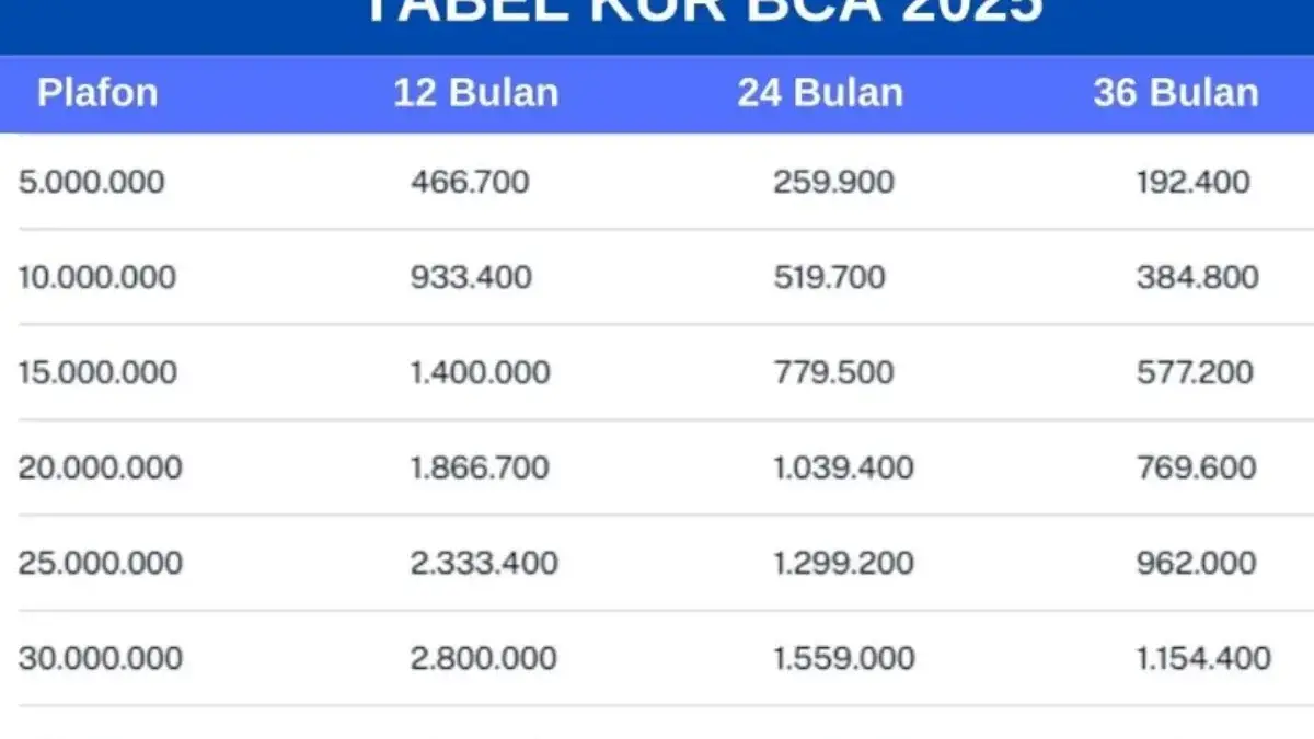 Tabel KUR BCA 2025 Pinjaman Rp100 Juta Tenor 12-60 Bulan, Cek Syarat Pengajuannya! KUR BCA 2025