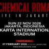 Penjualan tiket konser My Chemical Romance Live in Jakarta 2026 resmi dibuka, penggemar antusias menunggu.