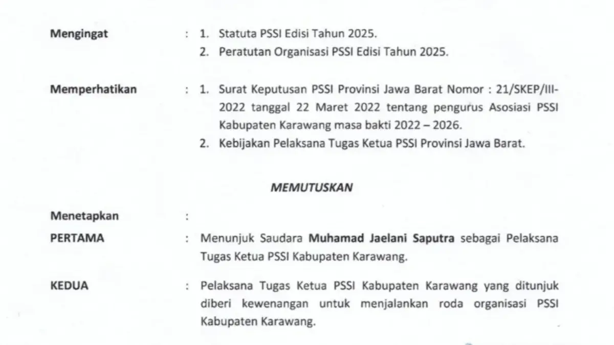 Dinilai Sepihak, 35 Klub Sepak Bola Karawang Protes Penunjukan Plt Askab Plt ketua askab pssi