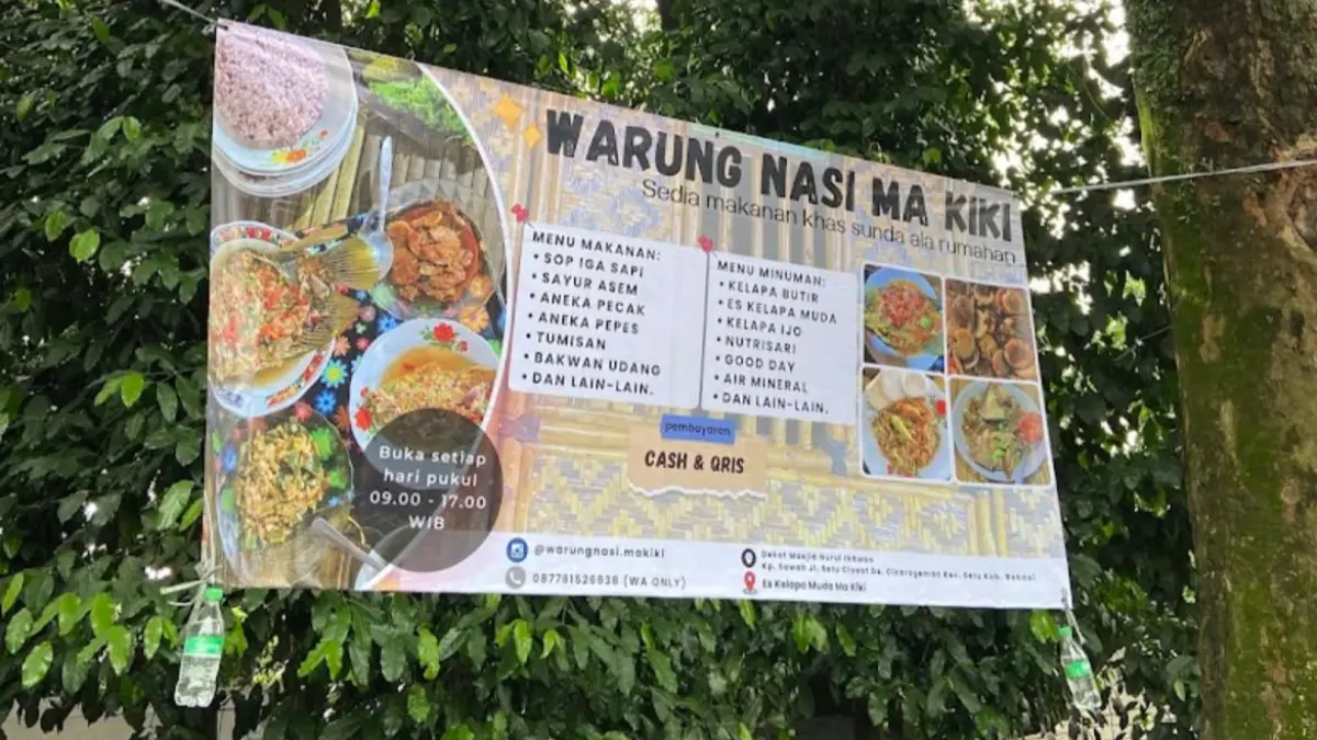 Liburan di Pedesaan Setu Cikarang : Ada Warung Makan Bernuansa Alam yang Cocok Buat Healing Akhir Pekan Warung Nasi Ma Kiki, sebuah rumah makan khas Sunda yang berada di Jalan Cisaat, Desa Kertarahayu, Setu
