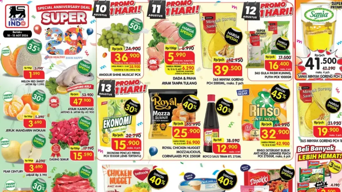 Update! Katalog Promo Superindo 10-13 Agustus 2026, Ada Diskon Dada dan Paha Ayam Tanpa Tulang: Rp5.990/100gr Katalog Promo Superindo 10-13 Agustus 2026